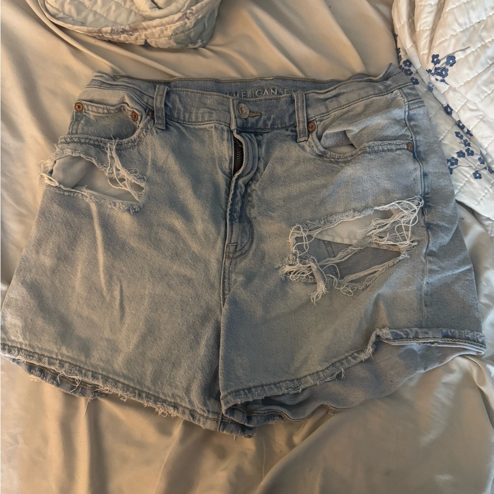 American Eagle Outfitters Light Blue Ripped Jean Shorts